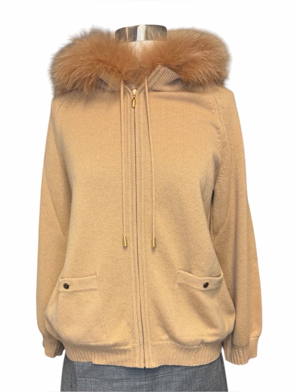 St. John Cashmere Zip Front Hooded Sweater